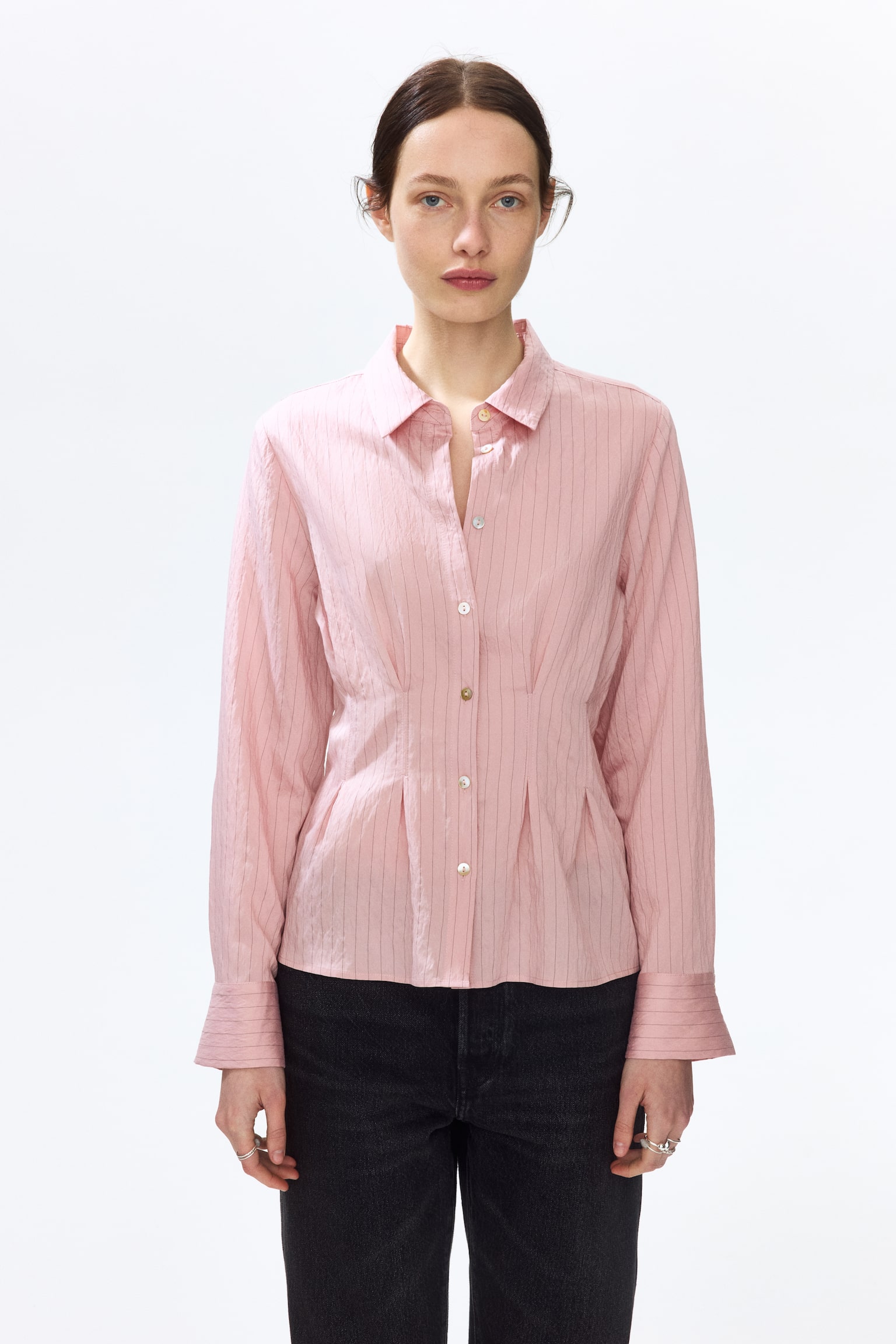 Camisa con cintura entallada - Rosa tenue/Rayado - 3