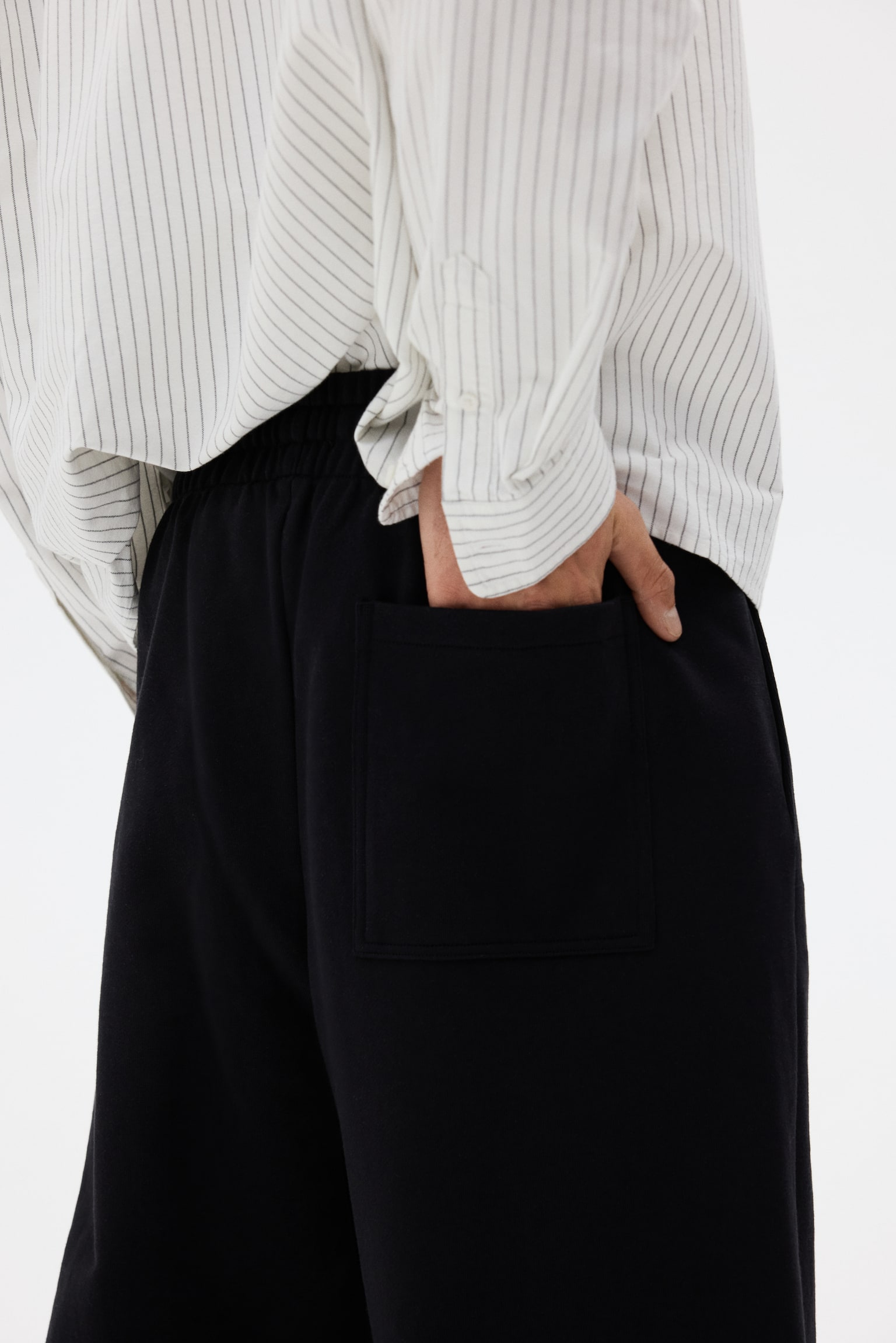 Wide-leg cotton joggers - Black/Dark beige/Light grey marl - 7