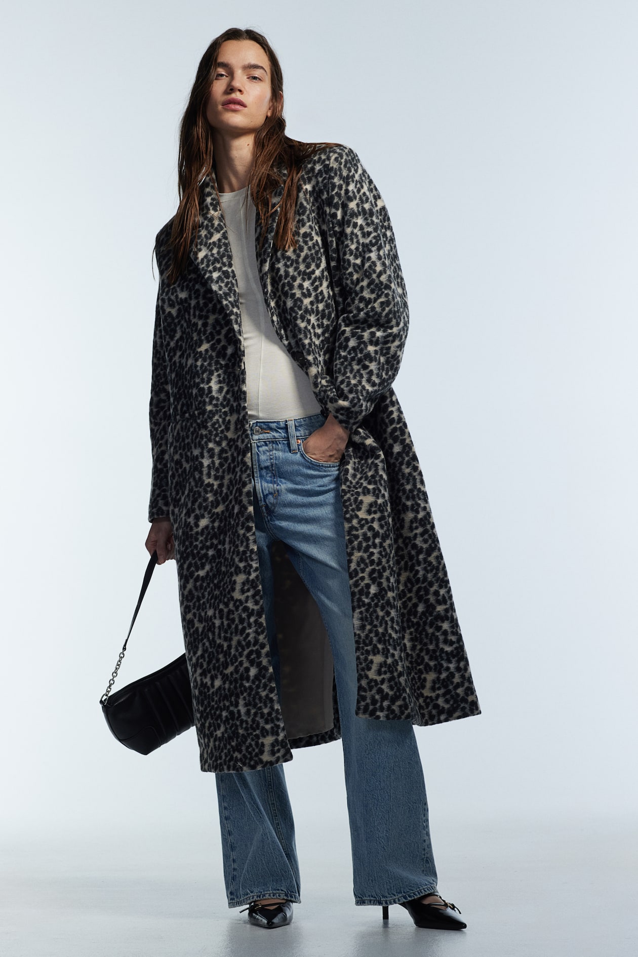 Einreihiger Mantel Dunkelgrau/Leopardenmuster Ladies H&M DE