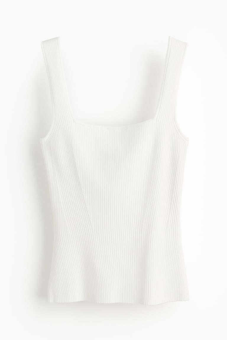 Rib-knit vest top - Square neckline - Sleeveless - White - Ladies | H&M GB