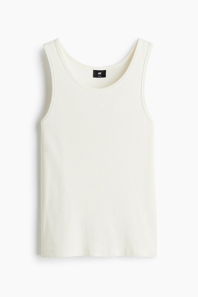Slim-Fit Ribbed Tank Top - White - 1