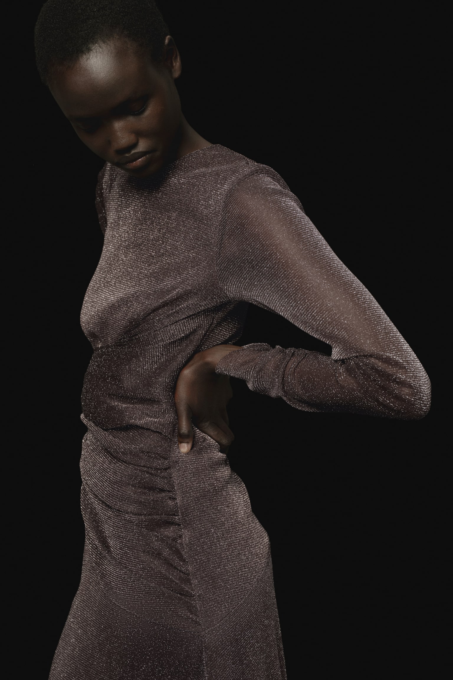 Glittery mesh dress - Dark brown - 4