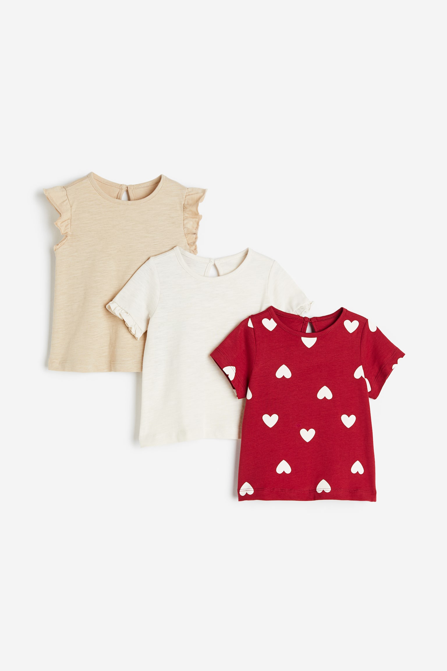 3-pack Cotton Jersey Tops - Red/Hearts - 1