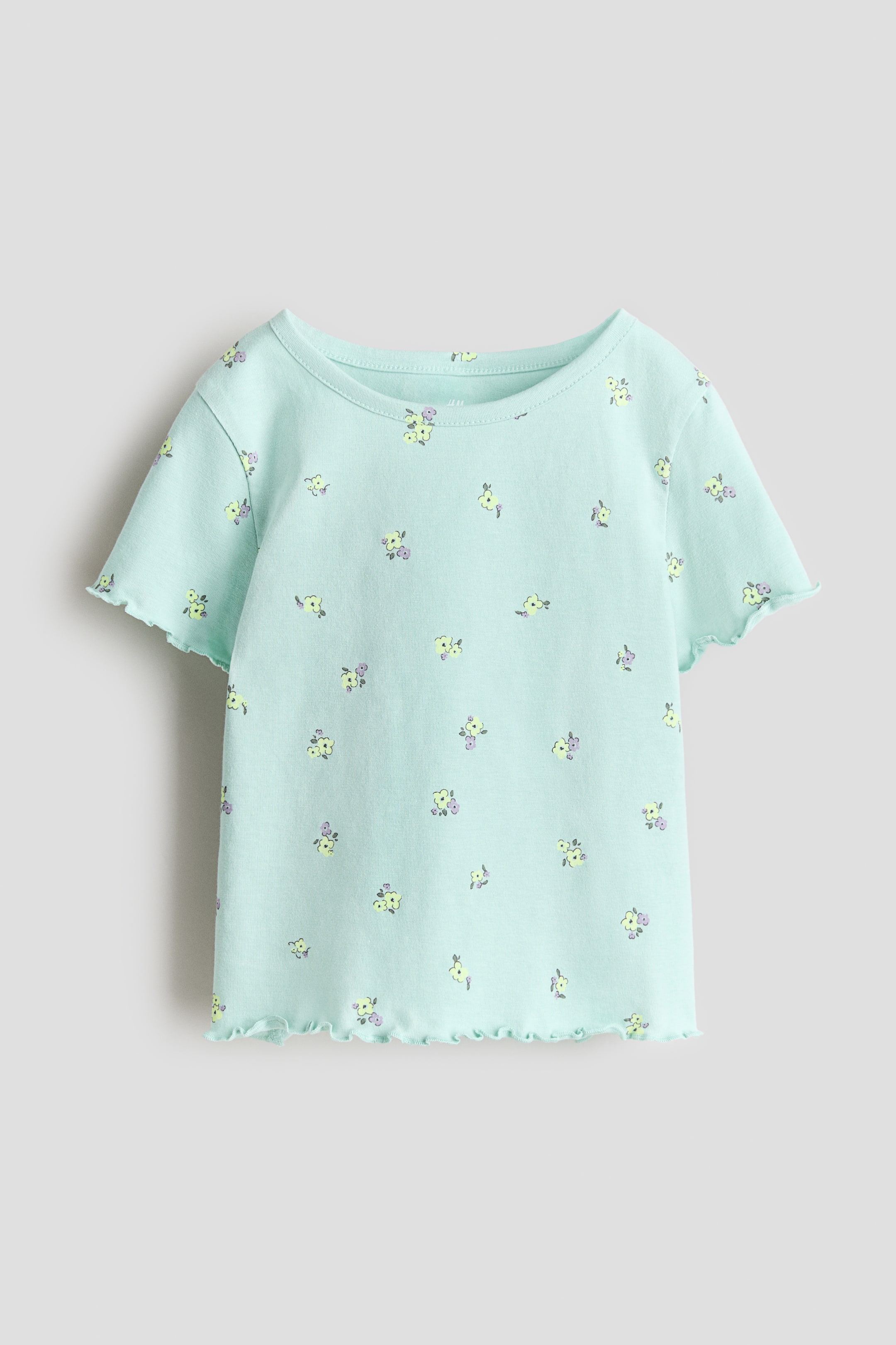 View larger image: Cotton Top with Overlocked Trim - Mint green/floral - Kids | H&M US 1