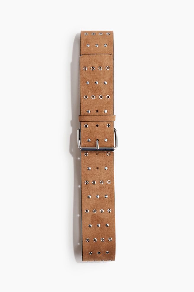 Stud-detail eyelet belt - Light brown - 1