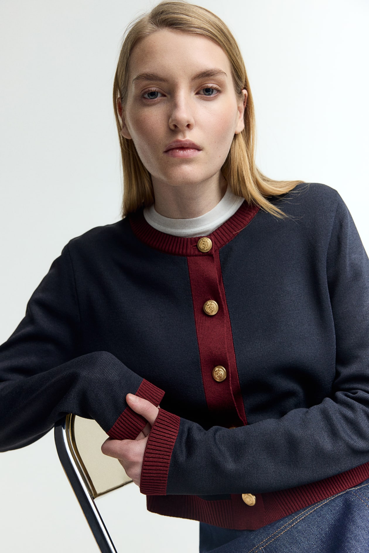 Gilet en maille fine - Bleu marine/bordeaux - FEMME | H&M FR