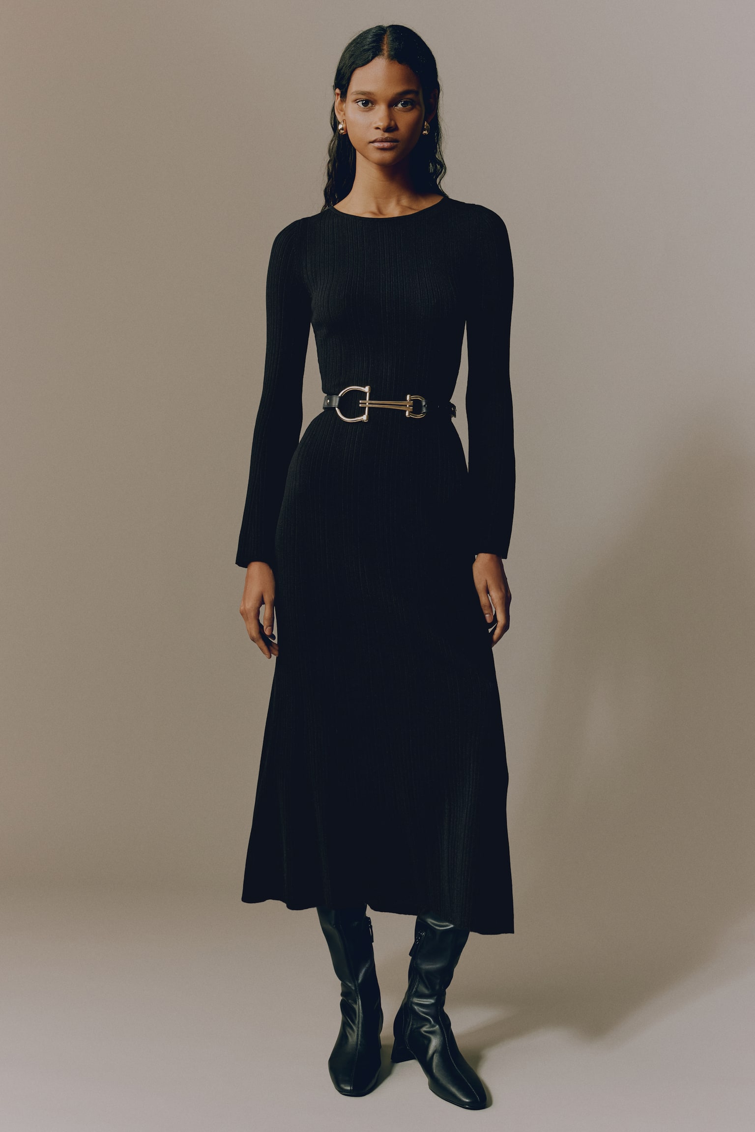 Rib-knit dress - Black - 3