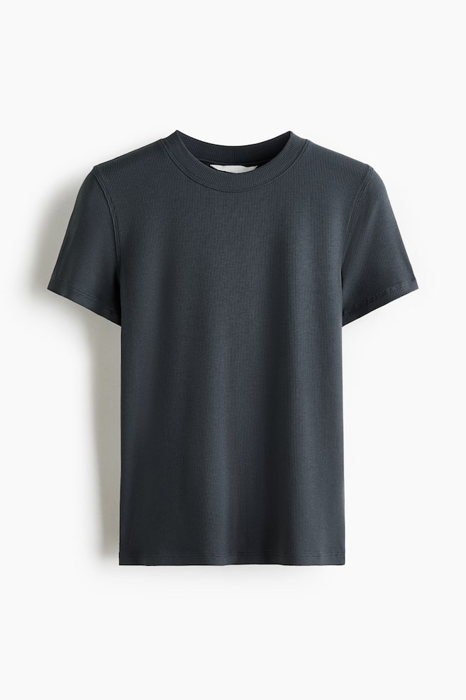 Ribbed Viscose T-Shirt - Dark gray/Dusty purple/Cream/Black - 1