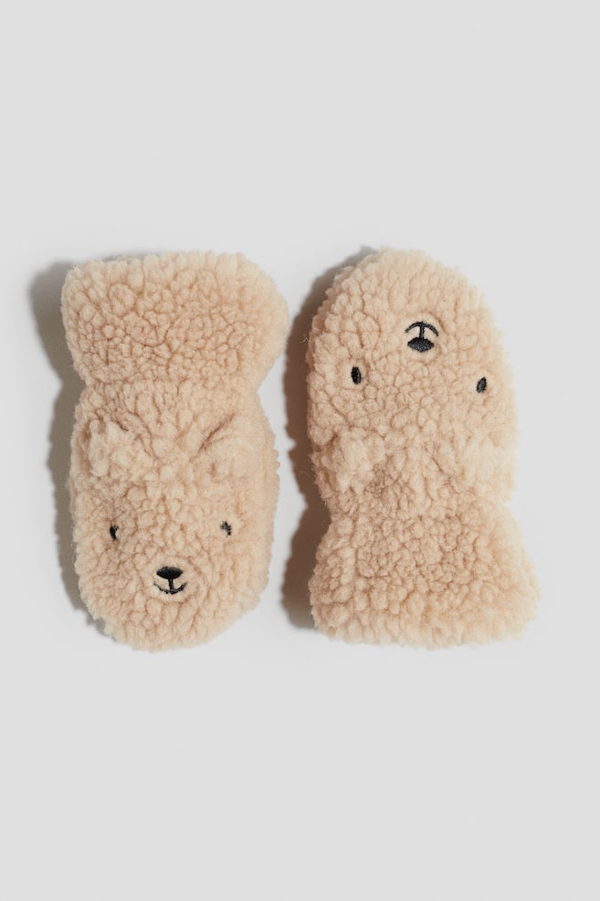 Fausthandschuhe aus Teddyfleece - Beige - 1