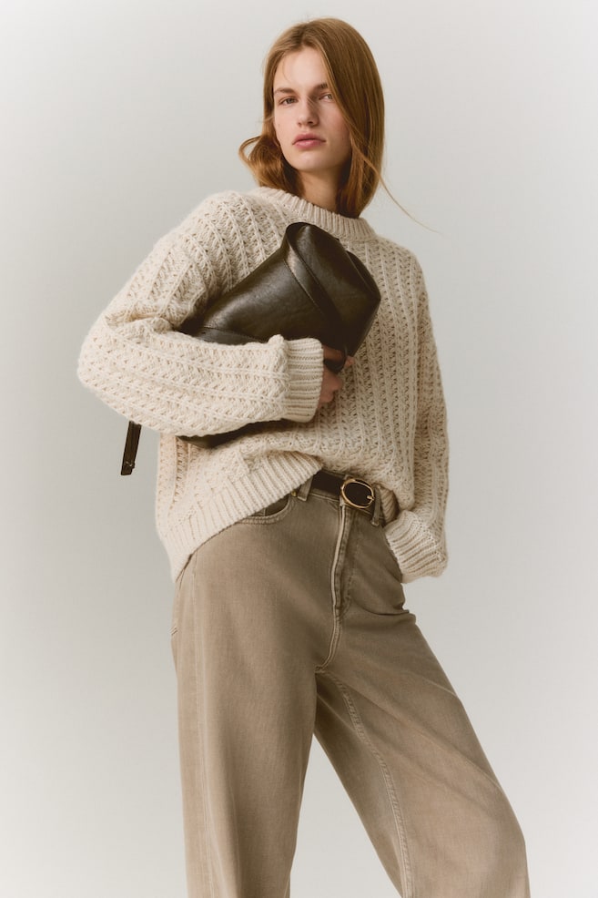 Cable-knit jumper-Light beige - 4