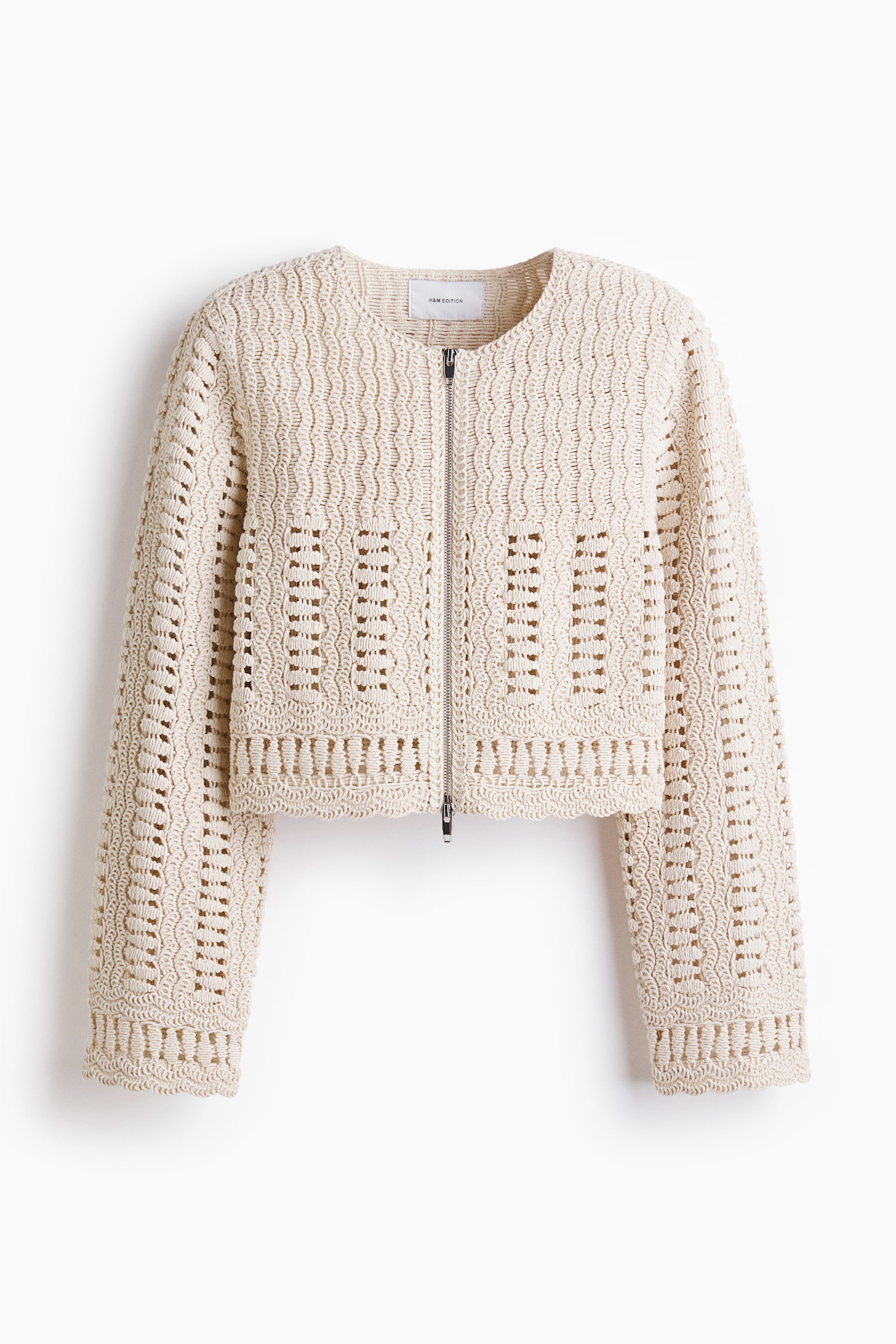Crochet-look cotton jacket - Cream - 2