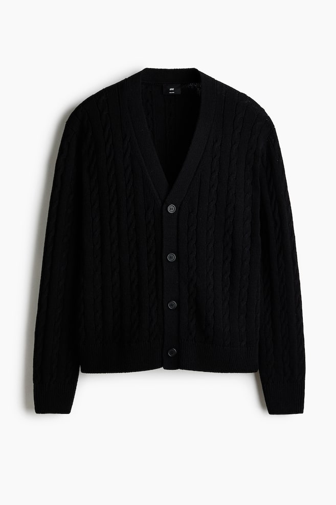 Relaxed Fit Cable-knit cardigan - Black - 1