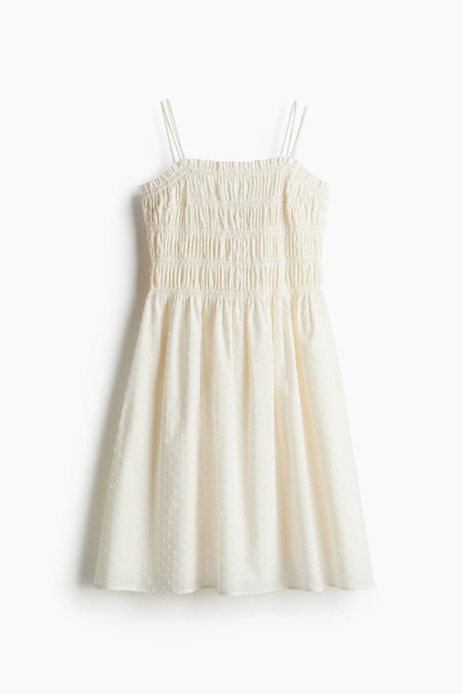 Smocked-Bodice Cotton Dress - Cream/White/floral/White/light blue striped/White/floral/Light blue - 1