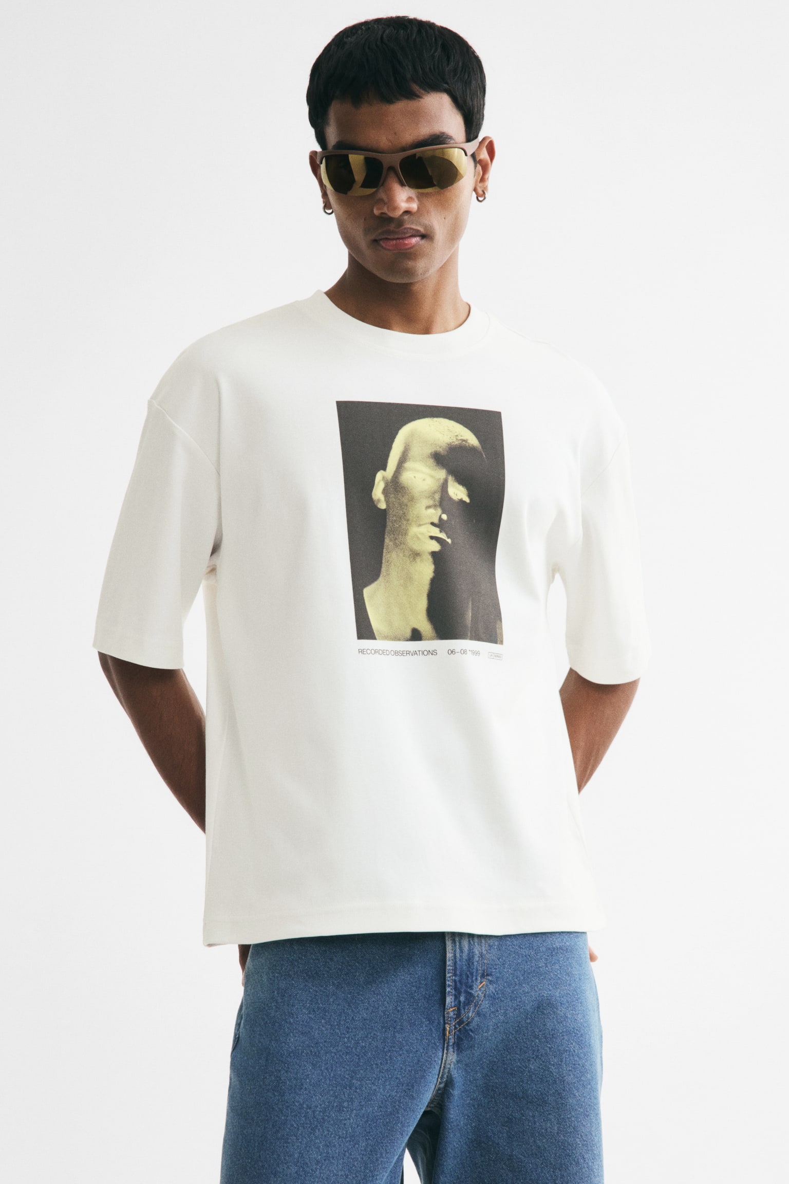 Relaxed Fit Boxy printed cotton T-shirt - White/Recorded Observations - 1