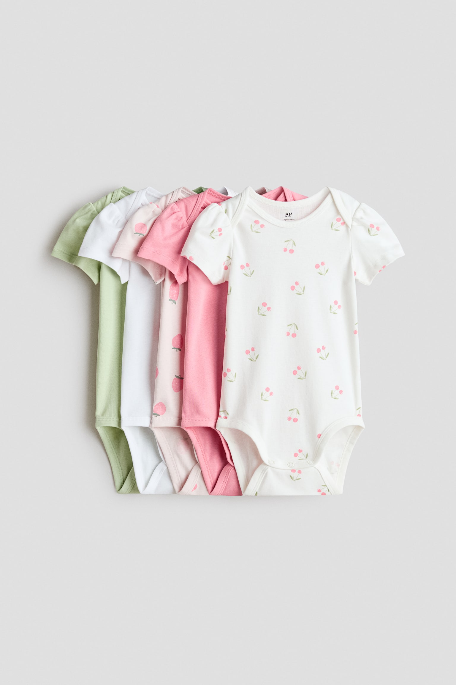 5-pack cotton bodysuits - Pink/Berries/Blue/Anchors/Grey/Striped/Light blue/Dinosaurs/White/Animals/Light beige/Dogs/Beige/Bunny/Light green/Turtles/Pink/Striped/Pink/Hearts/Pink/Hearts/Light green/Spotted/Brown/Elephants/Beige/Light dusty green - 1