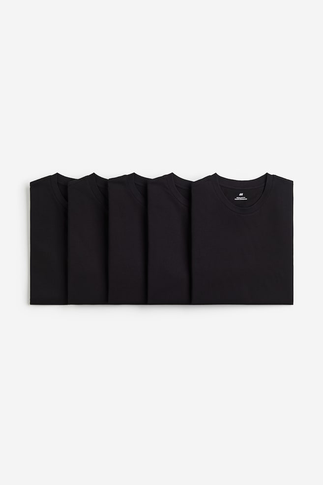 5-pack Regular Fit T-shirts - Black/White/White/Beige/Green - 1