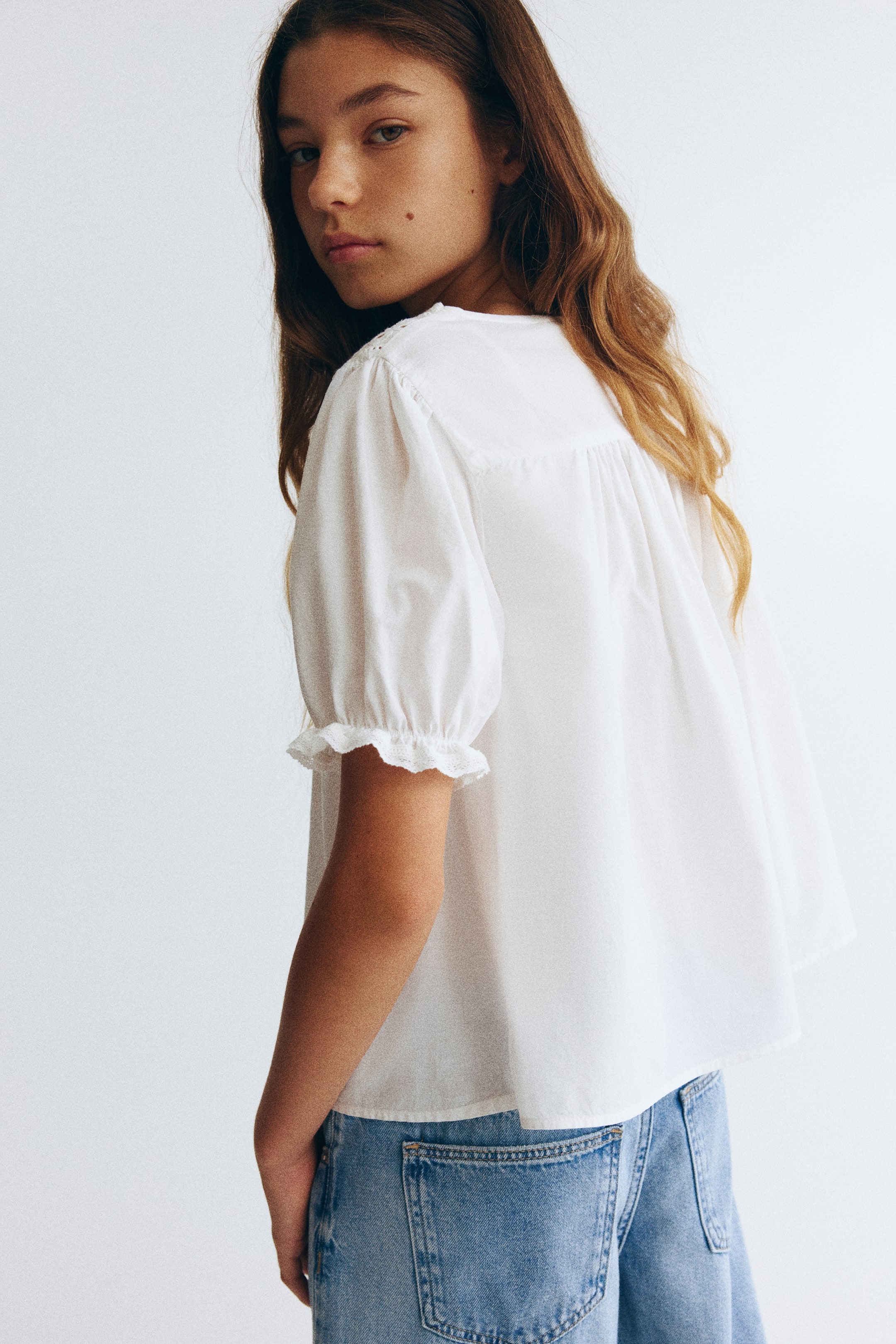 Детские блузки H&M Puff-Sleeved Cotton Blouse — фото 4