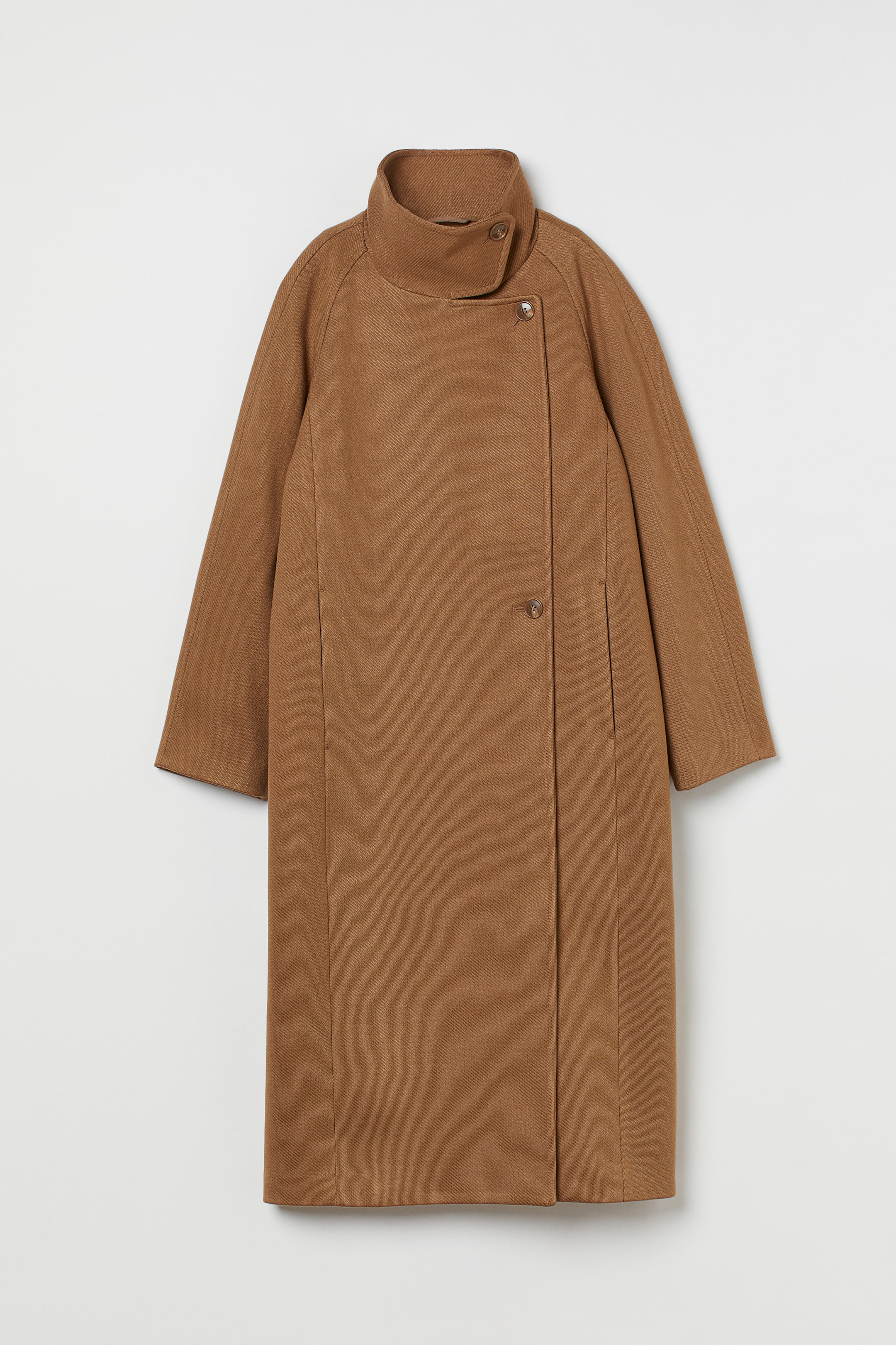 Mantel mit hohem Kragen - Langarm - Lang - Dunkelbeige - Ladies 
