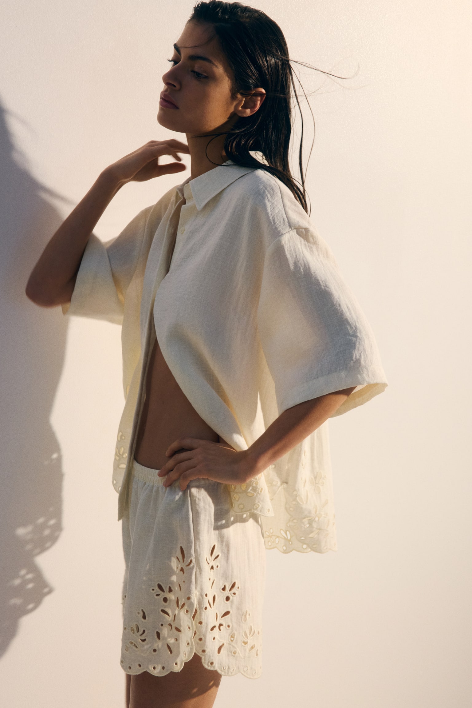 Broderie anglaise shorts - Crème - 2