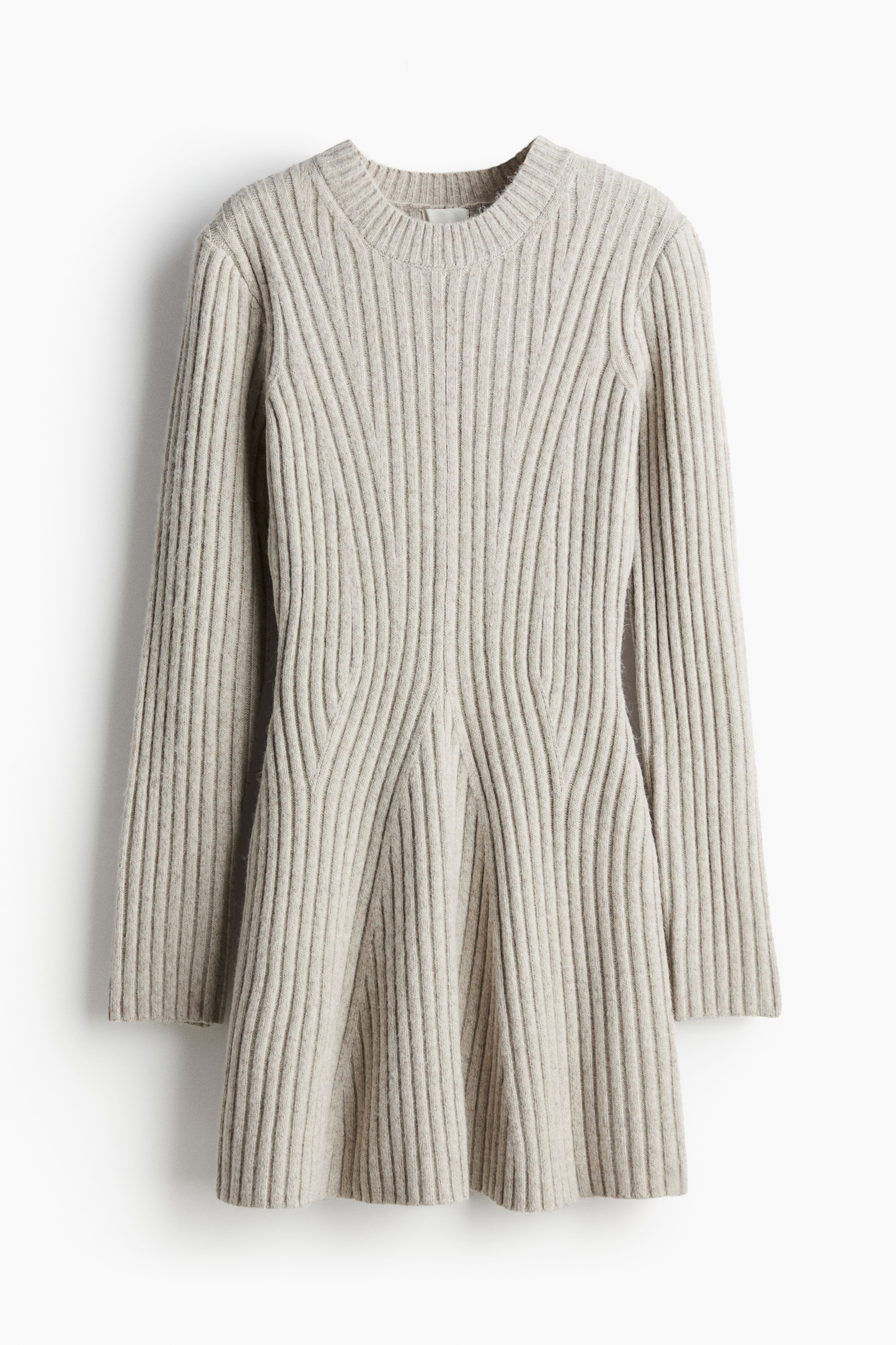 Rib-knit Dress - Round Neck - Long sleeve - Natural white - Ladies | H&M US