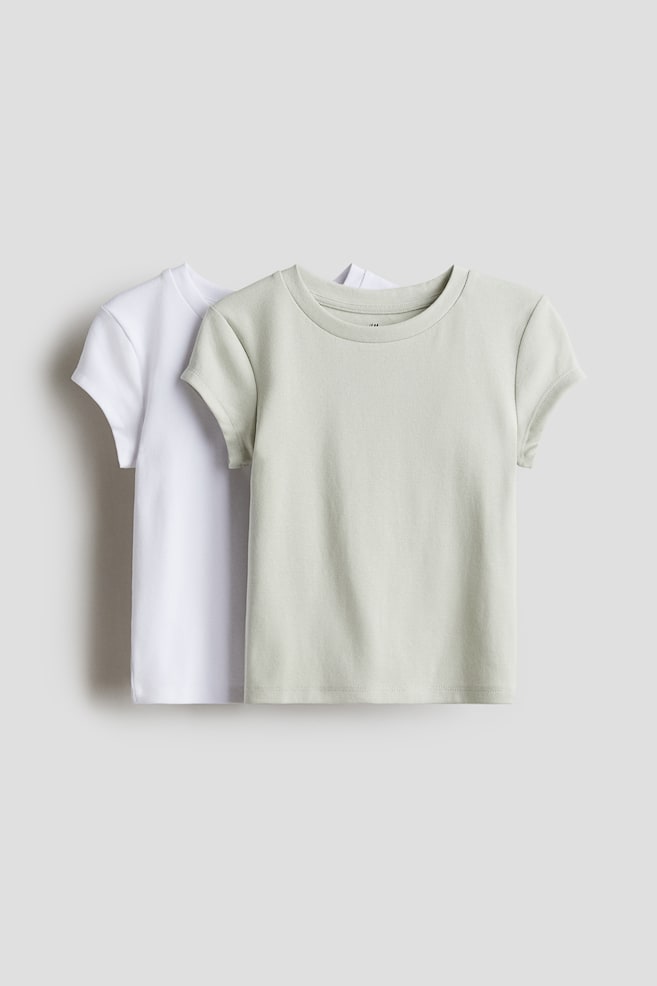 2-pack cotton jersey tops - Light dusty green/White/Black/Striped - 1