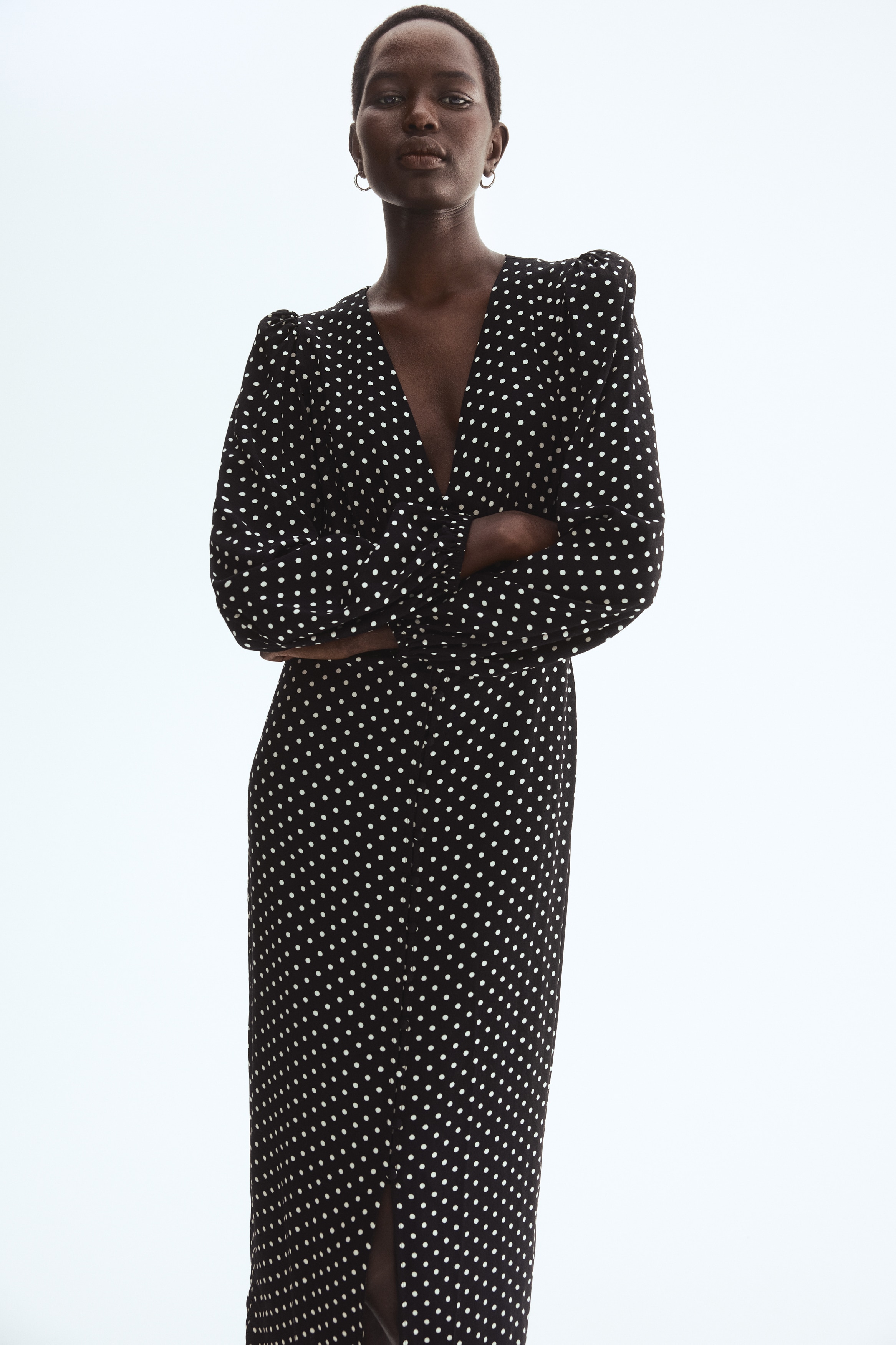 Haljina dugih rukava od viskoze - Crna/tufnice