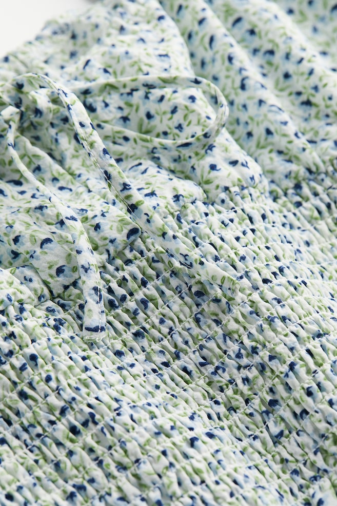 Elastycznie marszczona bluzka z bufkami - Zielony/Niebieskie kwiaty/Kremowy/Czarny/Jasnoniebieski/Krata - 6