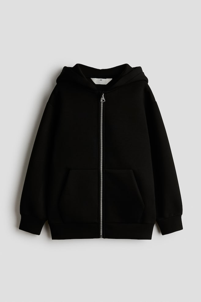 Hoodiejacke aus Scuba - Schwarz/Hellgraumeliert - 1