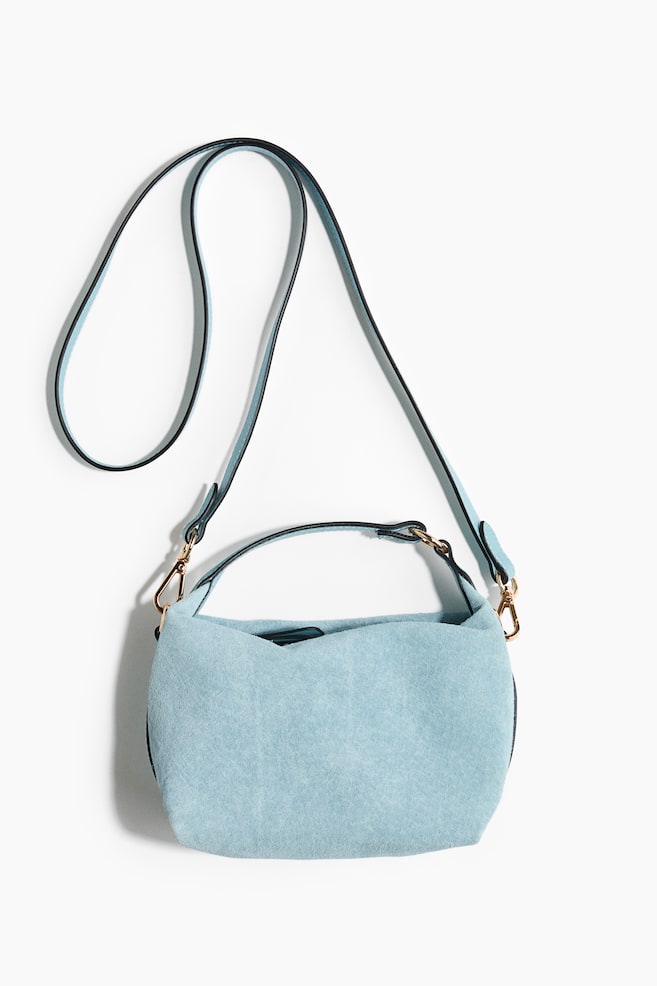 Sac crossbody en cuir velours - Bleu ancien clair/Brun rouille - 1
