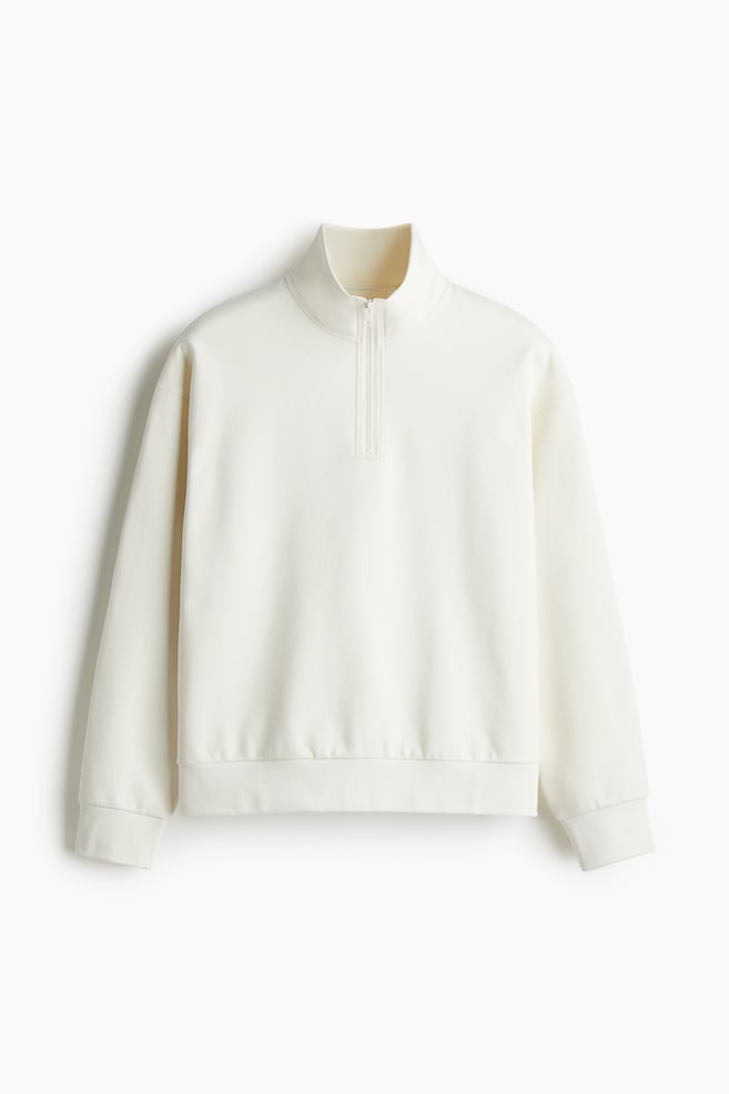 Loose Fit Half-Zip Sweatshirt - Cream - 1