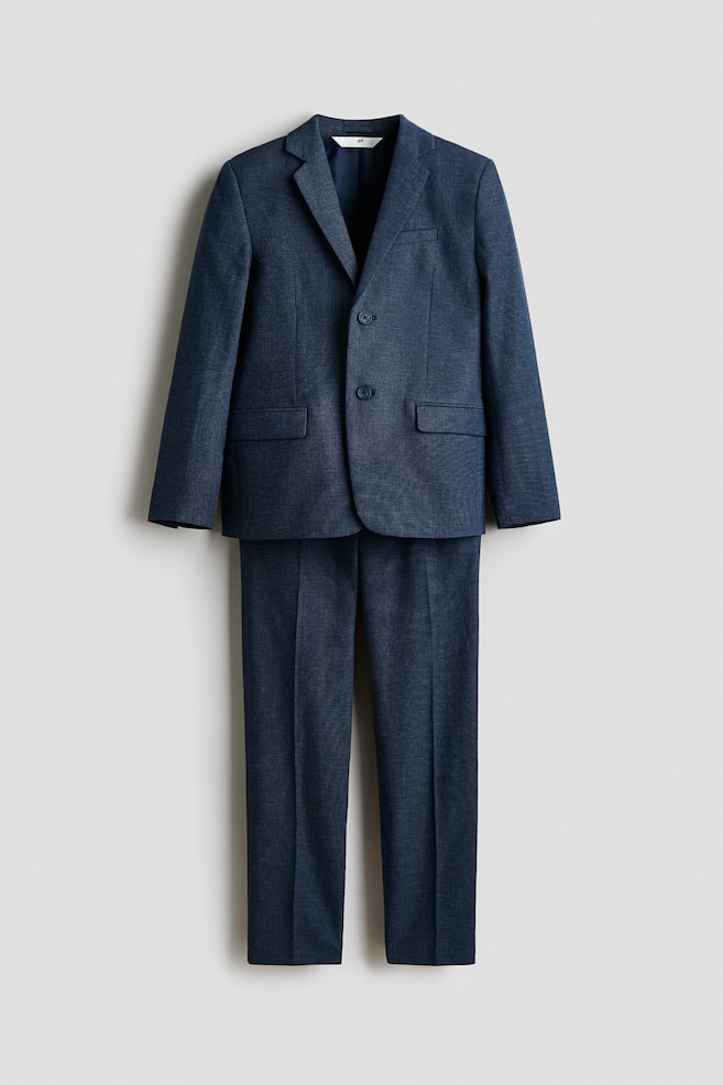 Linen-blend suit - Navy blue/Light beige/Light dusty blue - 1