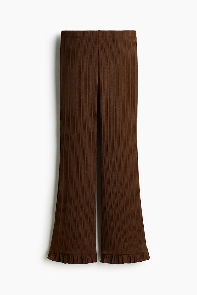 Flared Rib-Knit Pants - Brown - 1