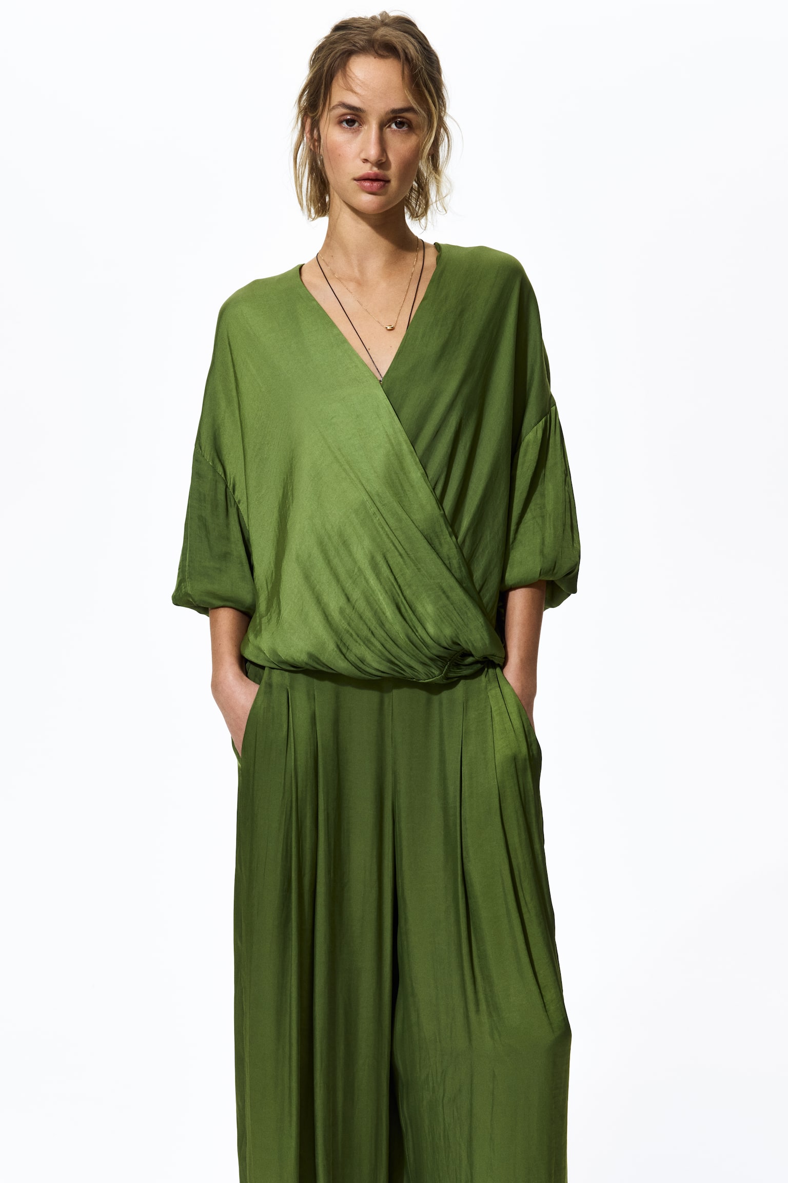 Pantalon à taille élastique avec cordons - Vert - 3