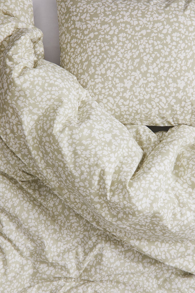 Cotton Twin Duvet Cover Set - Light dusty green/floral - Home All | H&M US