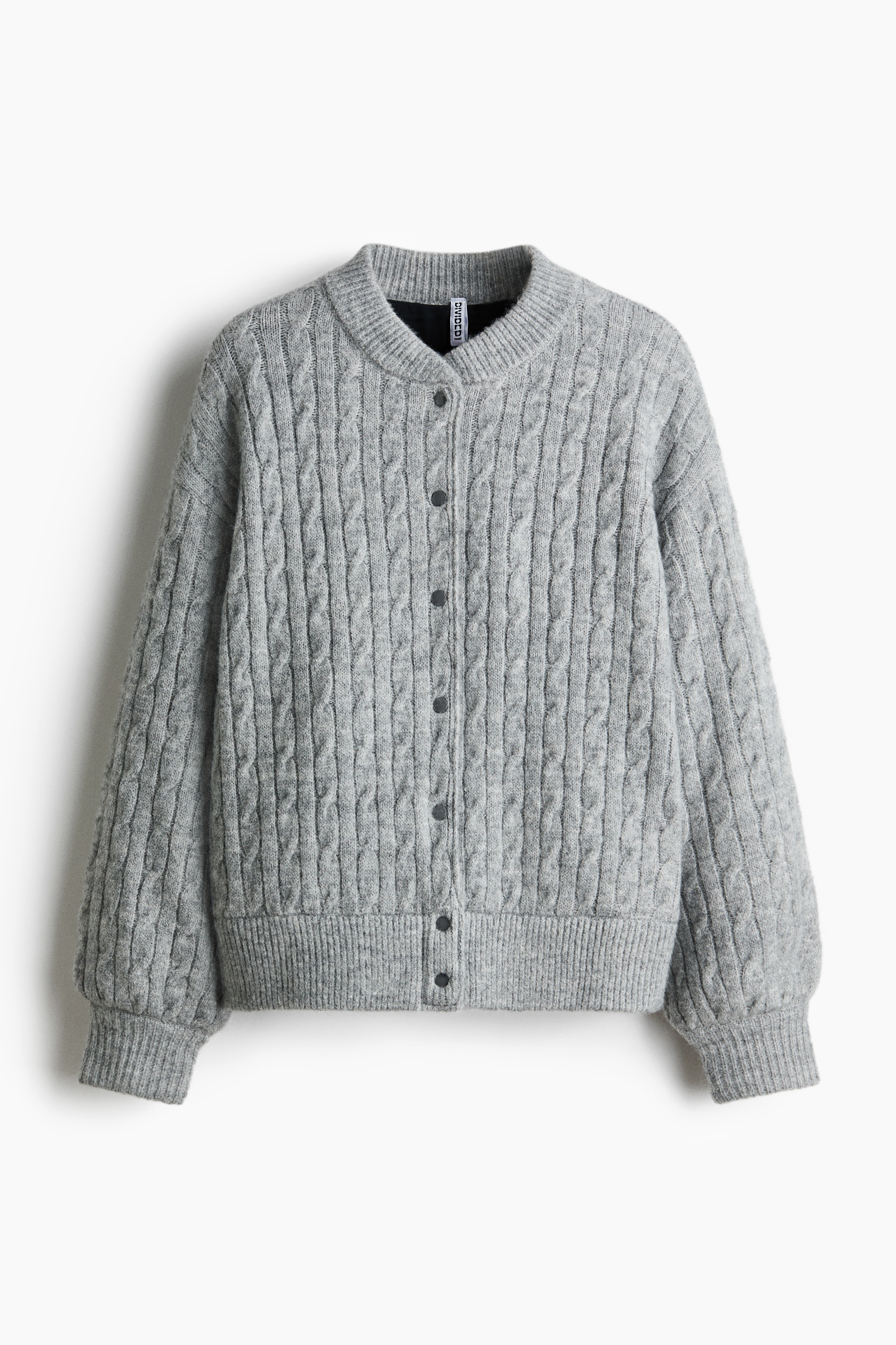 Cable-knit bomber jacket - Light grey marl/Navy blue