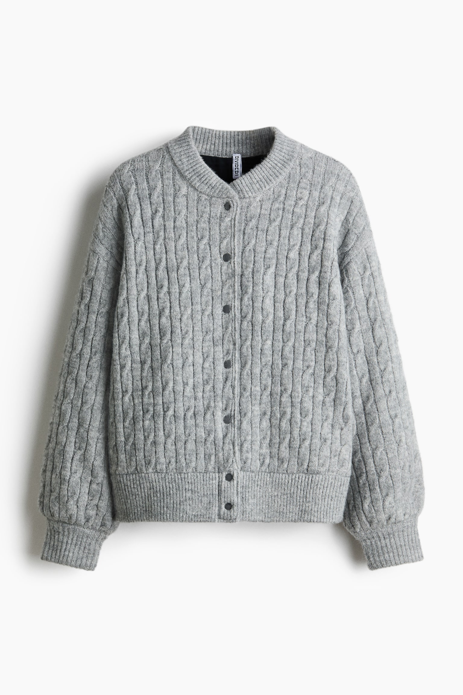 Cable-knit bomber jacket - Light grey marl/Navy blue - 1