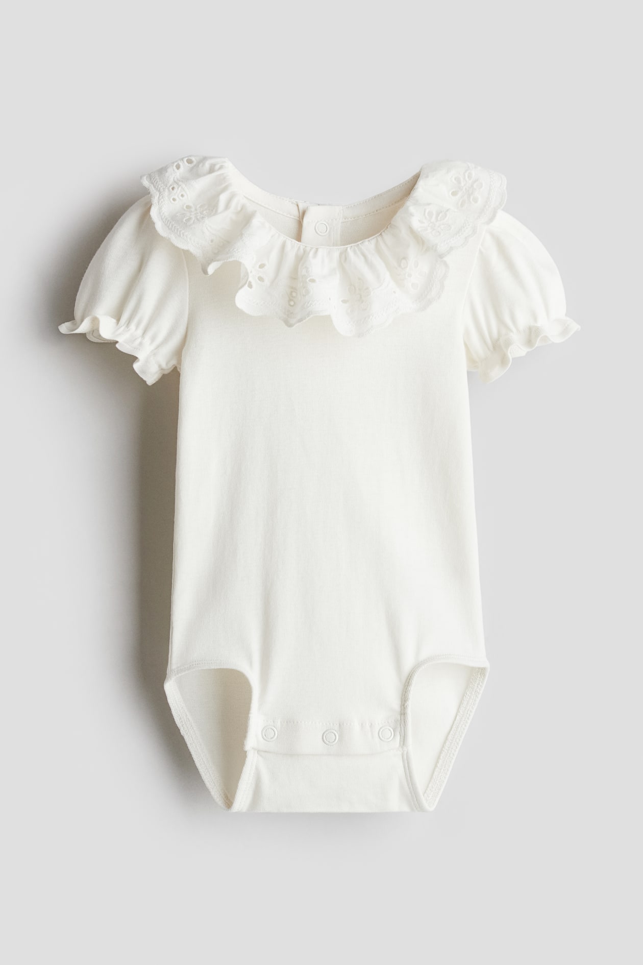 Cotton Bodysuit with Flounce Collar - White - Kids | H&M US