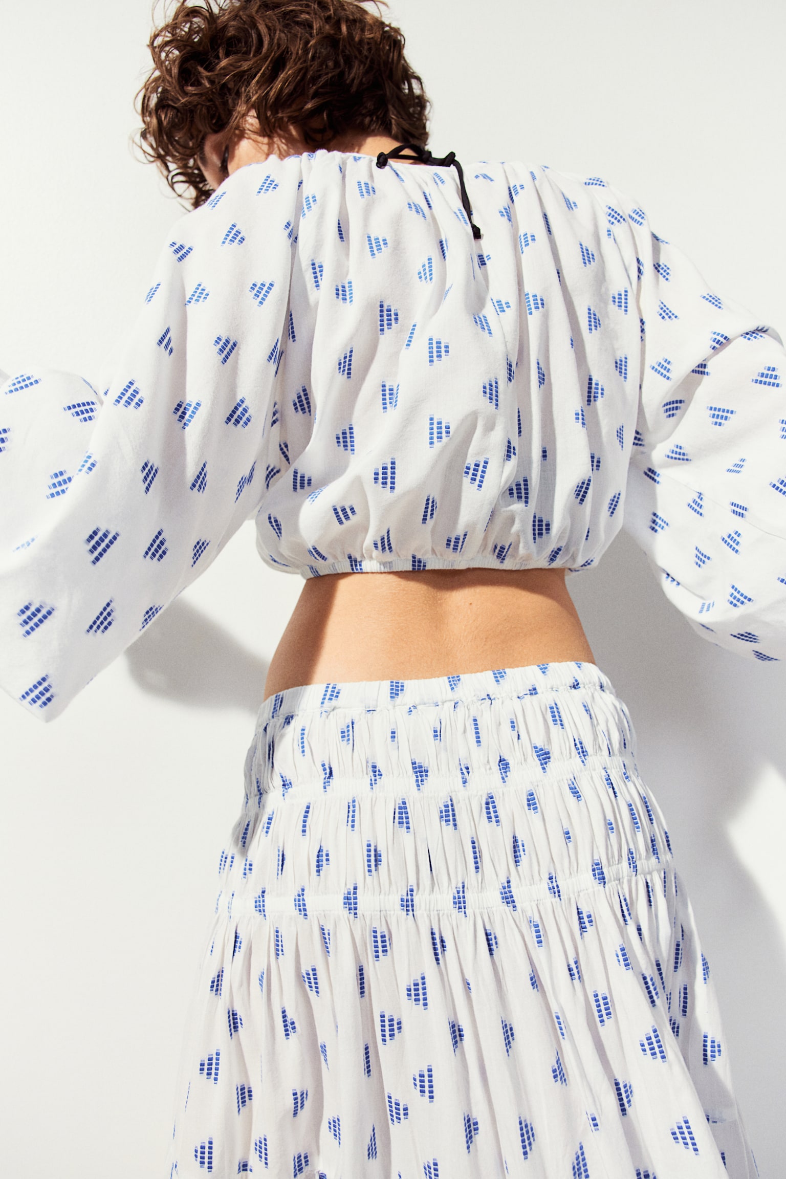 Balloon Sleeve Blouse - White/Blue pattern/Cream/Lemons/Blue/Pattern - 7