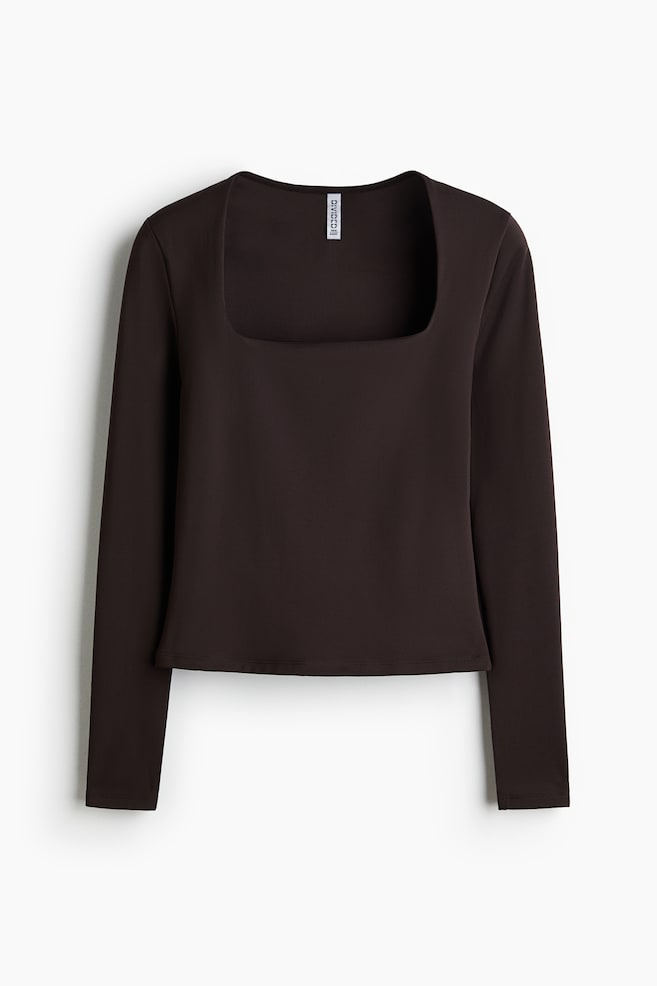 Long-Sleeved Microfiber Top - Dark brown/White/Burgundy - 1