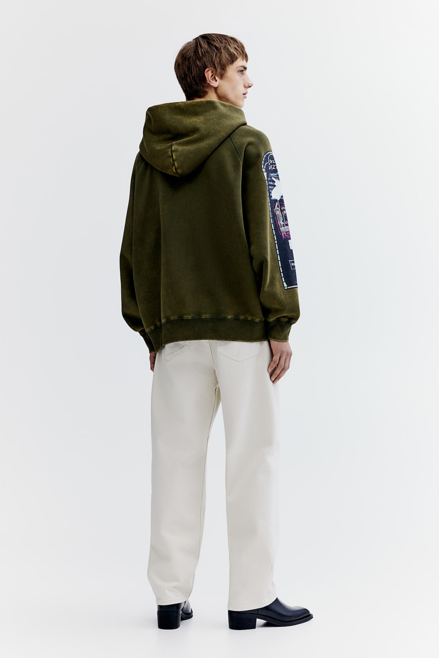 Oversized Fit Cotton hoodie - Khaki green/Basquiat - 6