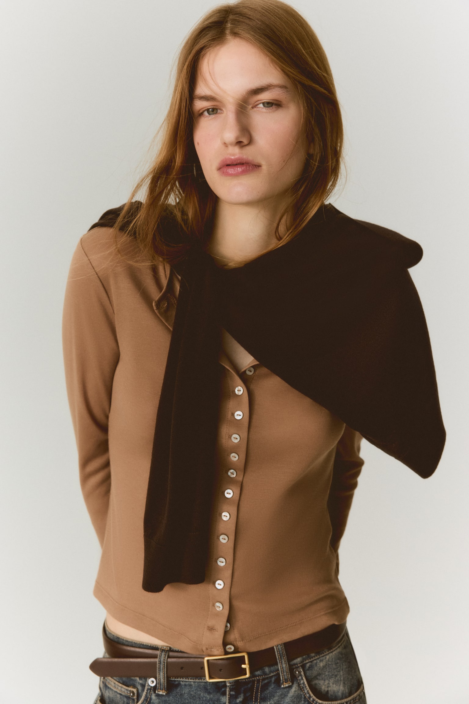 Sheer cardigan - Dark beige/Dark green - 1