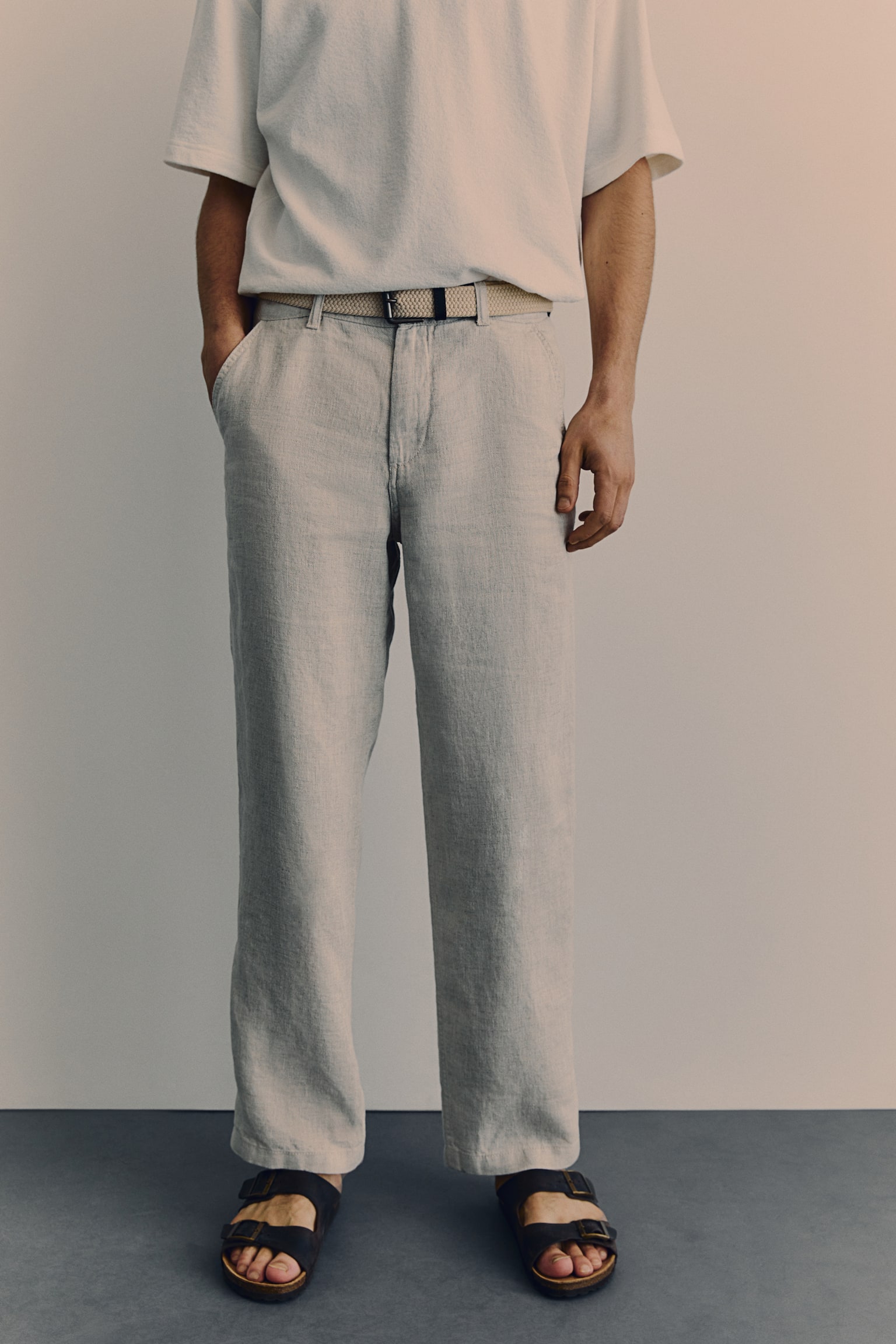 Relaxed Fit Linen trousers - Light beige/Cream - 4