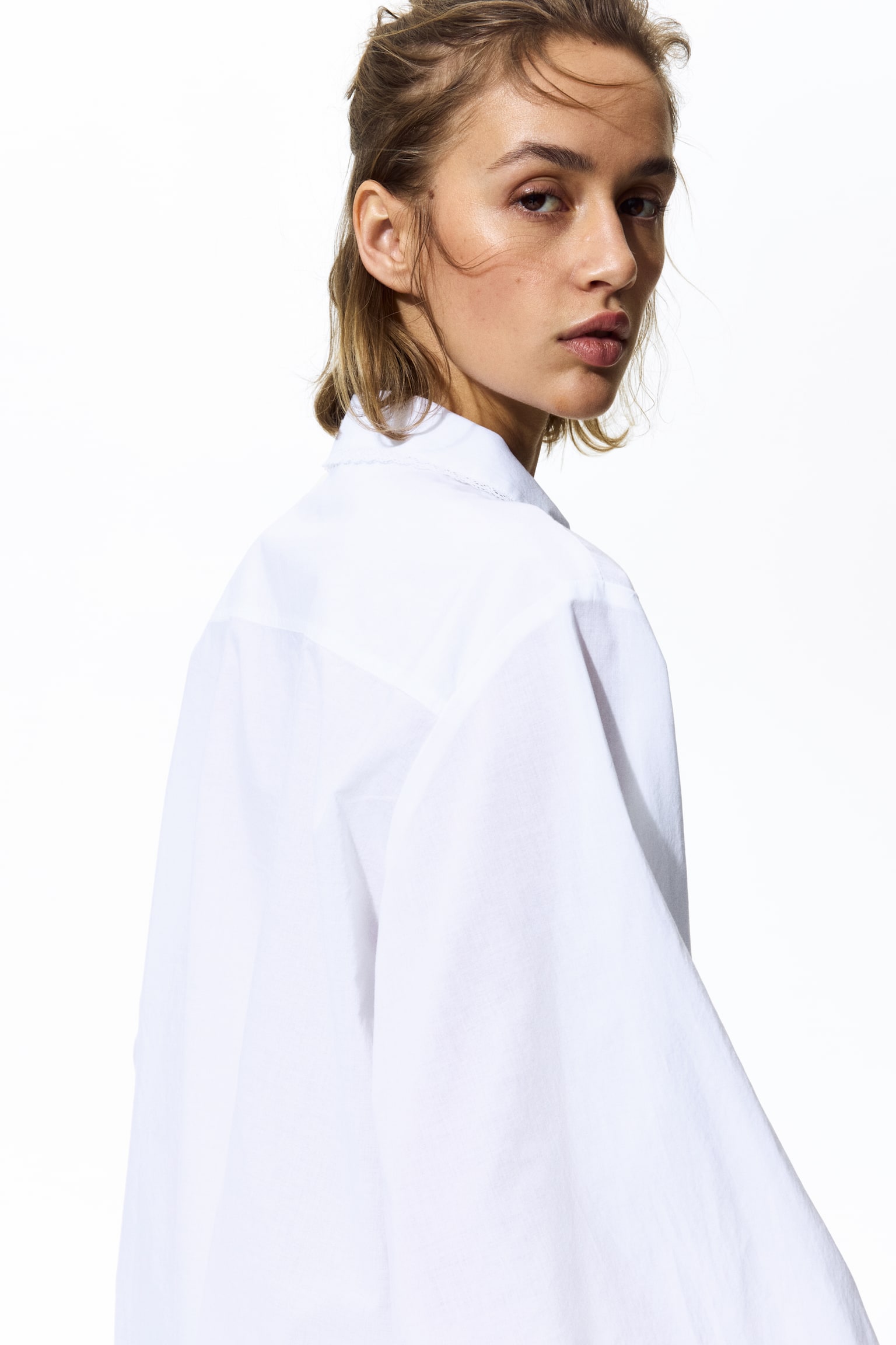 Lace-trimmed cotton shirt - White/Light purple - 1