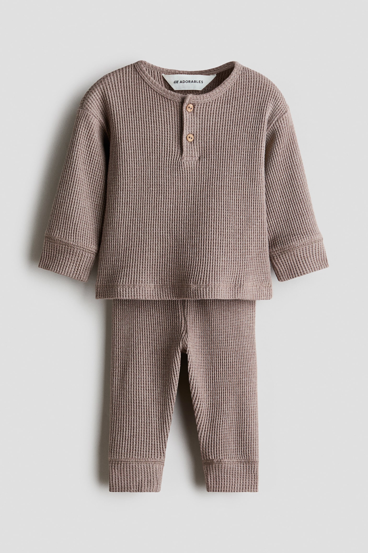 2-piece waffled cotton set - Dark beige/Dusty blue/Light dusty green