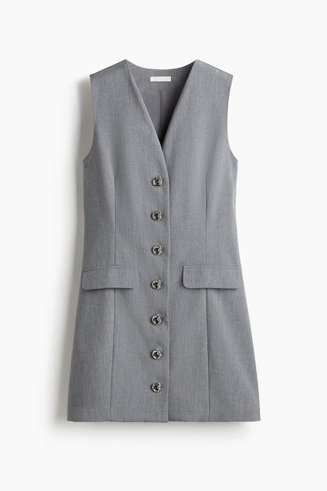 Durchgeknöpftes Kleid - Graumeliert/Schwarz/Weiss - 1