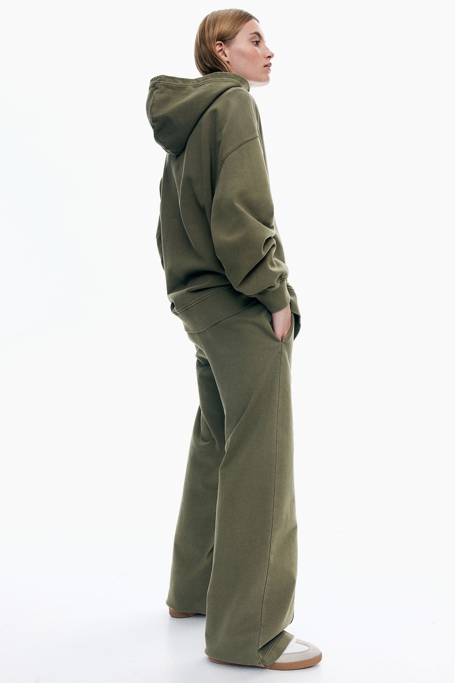 Oversized hoodie - Dark khaki green/Light beige - 6