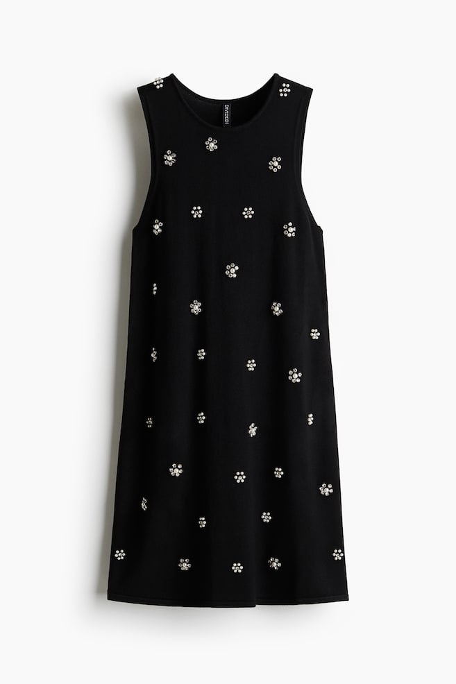 Vestido en punto fino con detalles decorativos - Negro/Flores - 1