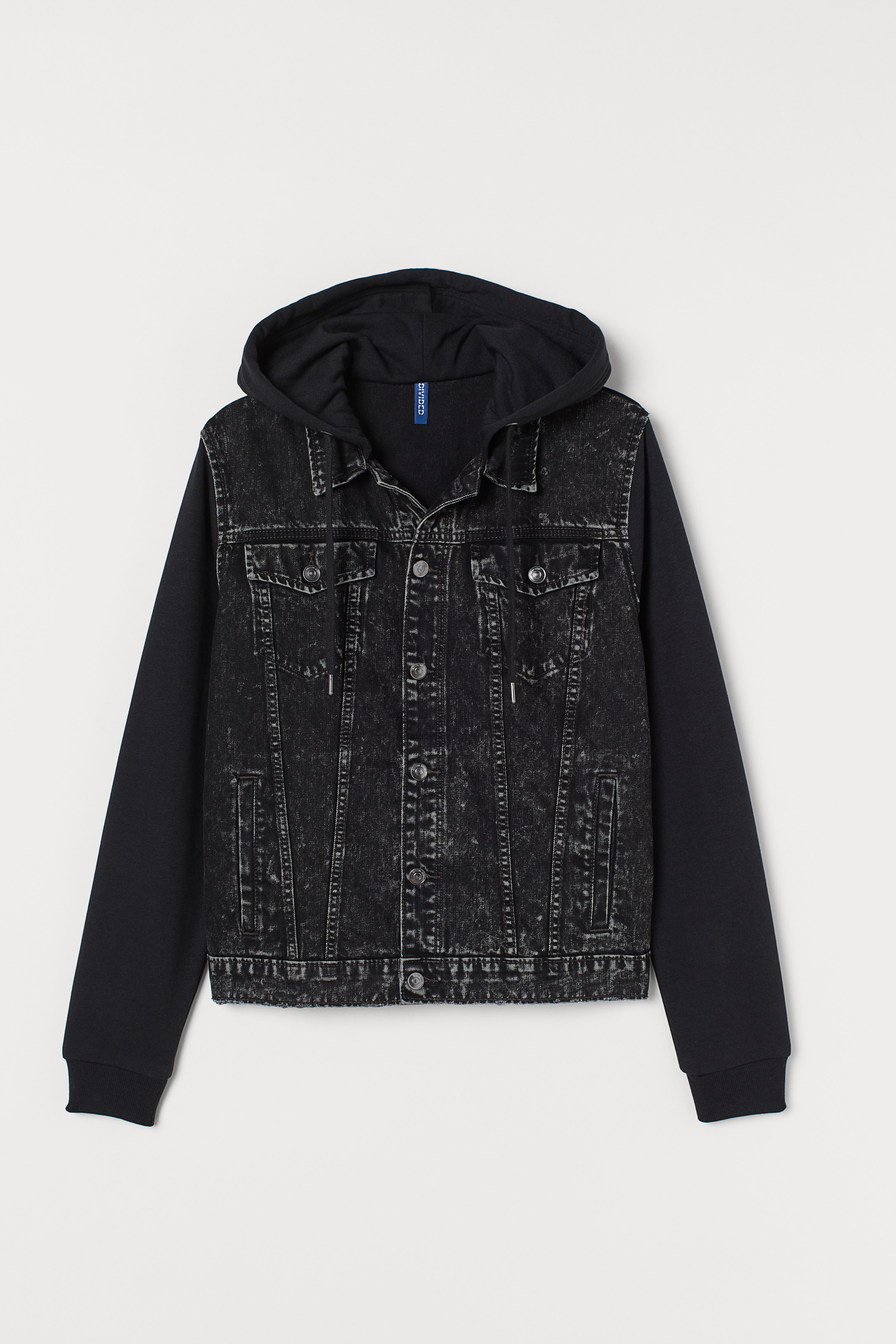 Black denim hooded jacket men's hotsell