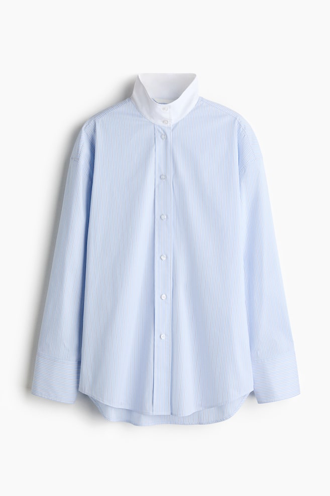 Stand-collar shirt - Light blue/Striped - 1