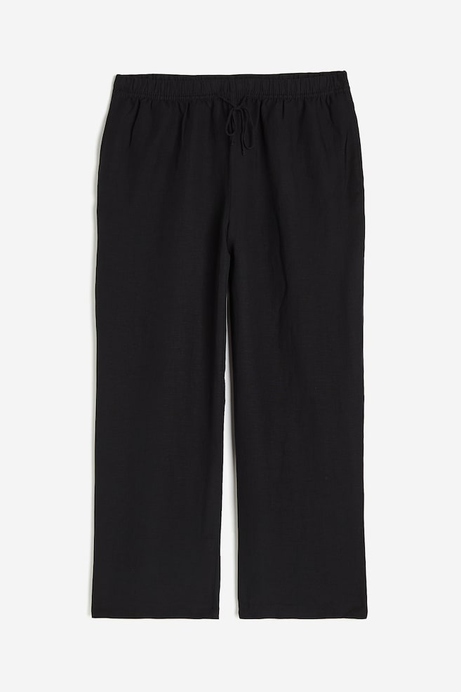 Pantalon en lin mélangé avec taille élastique - Noir/Beige clair/Beige clair/rayures tennis - 2